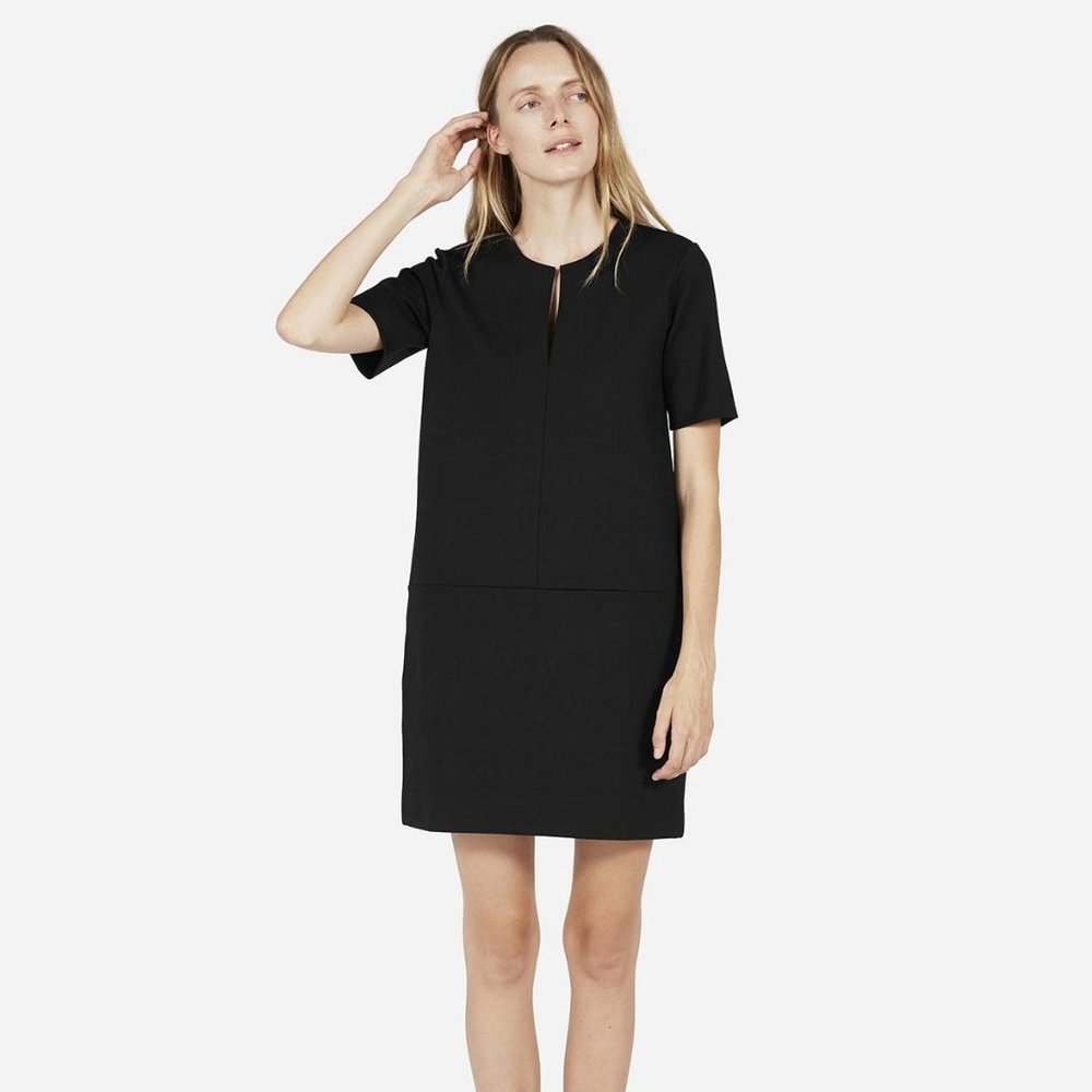 Everlane Medium Women Ponte Knit Short Sleeve Dress Solid Black Short Sleeve